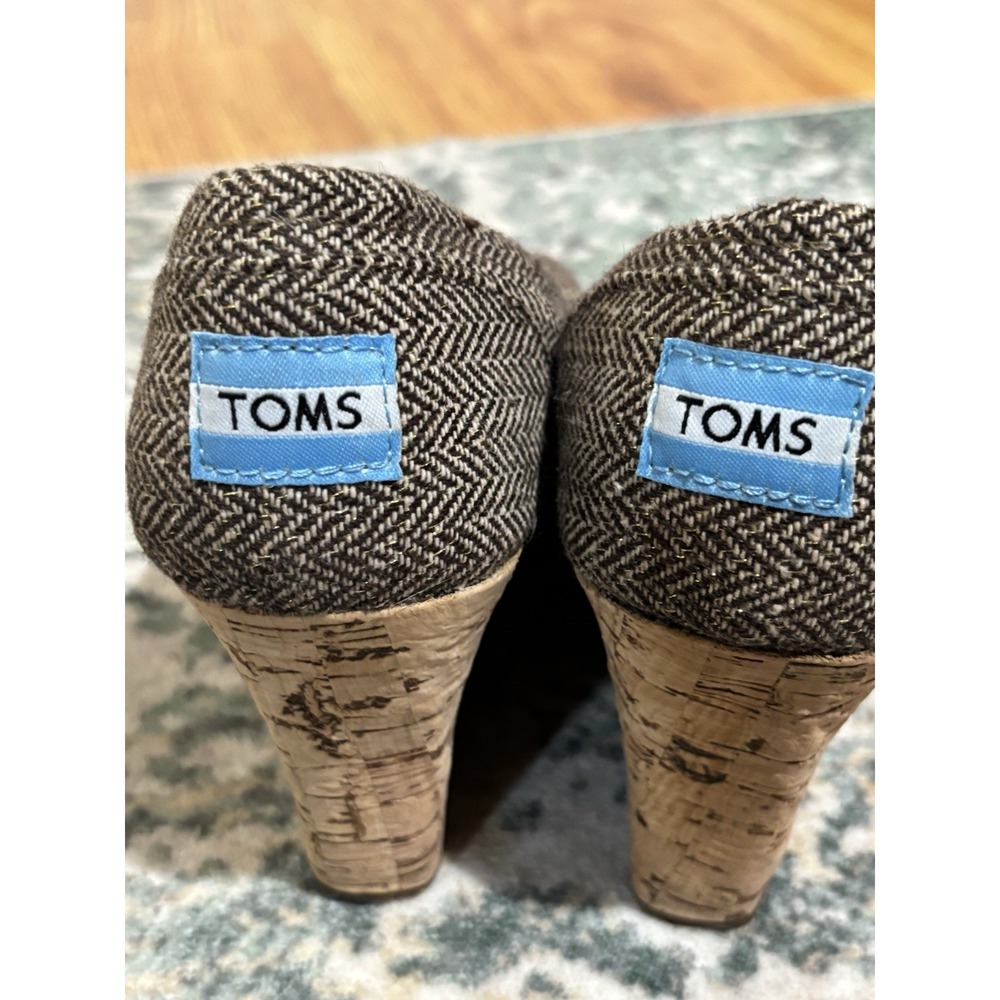 Tom's Herringbone Peep Toe Heels Shoes Women's 7.5